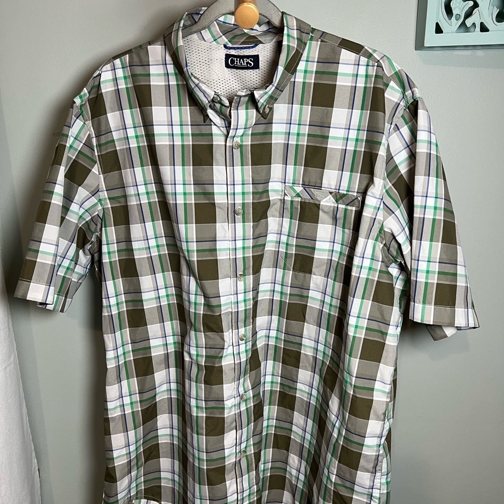 Chaps Green and White Casual Button Down Shirt